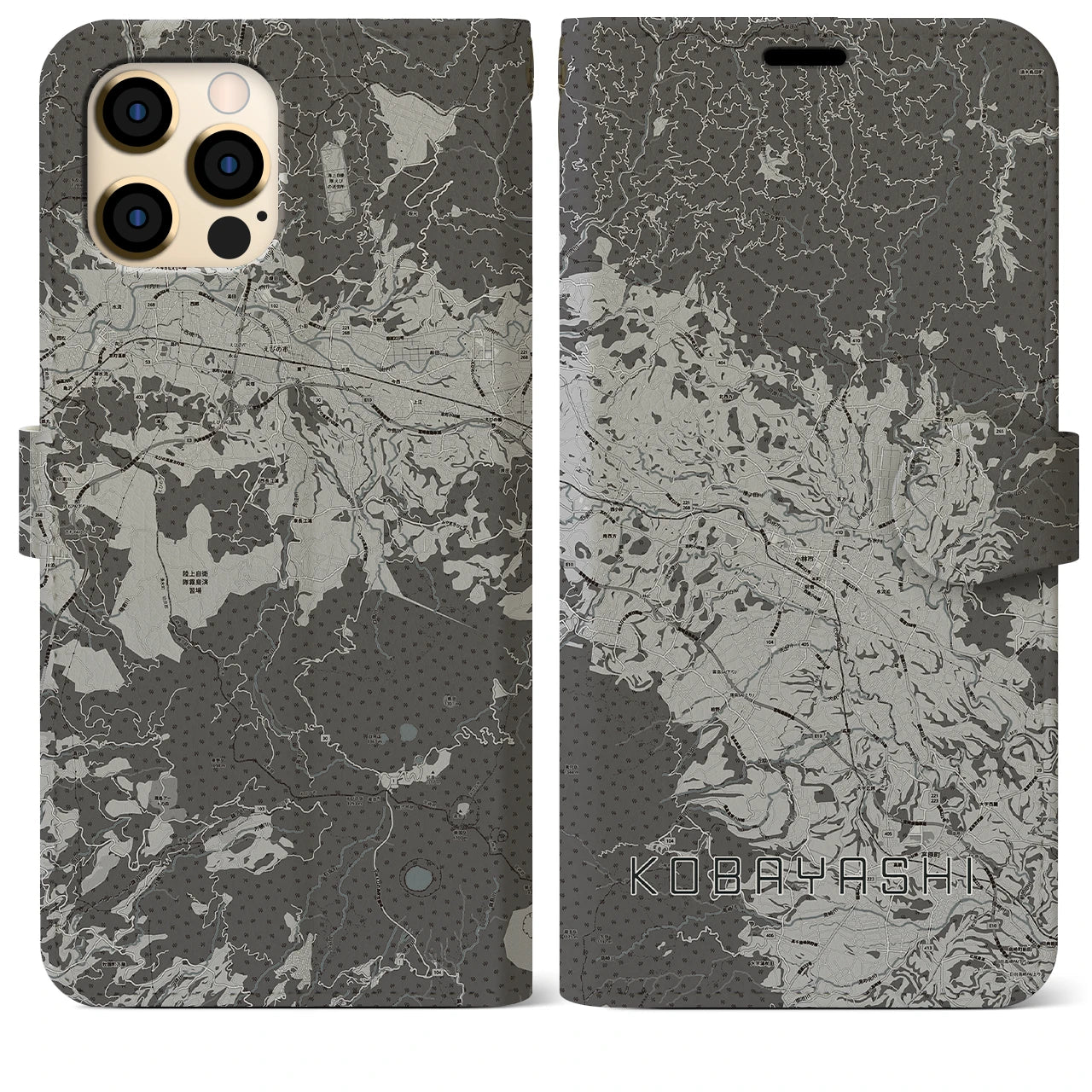 【小林(宮崎県)】地図柄iPhoneケース(手帳タイプ)モノトーン・iPhone 12 Pro Max 用