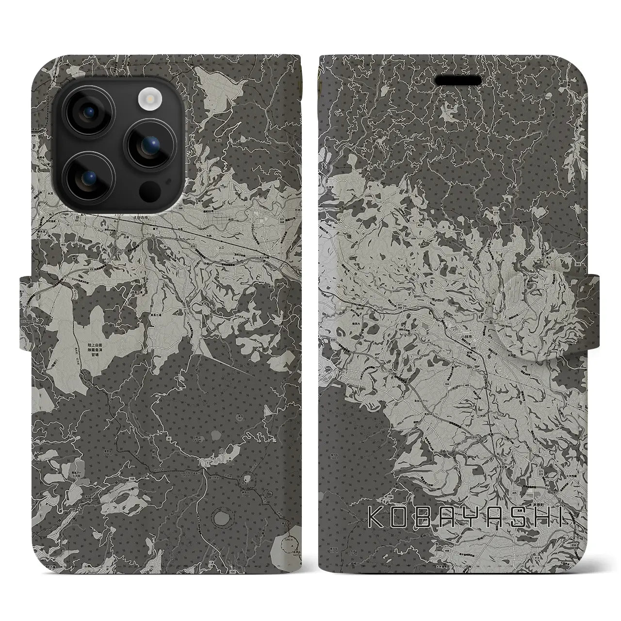 【小林(宮崎県)】地図柄iPhoneケース(手帳タイプ)モノトーン・iPhone 16 用