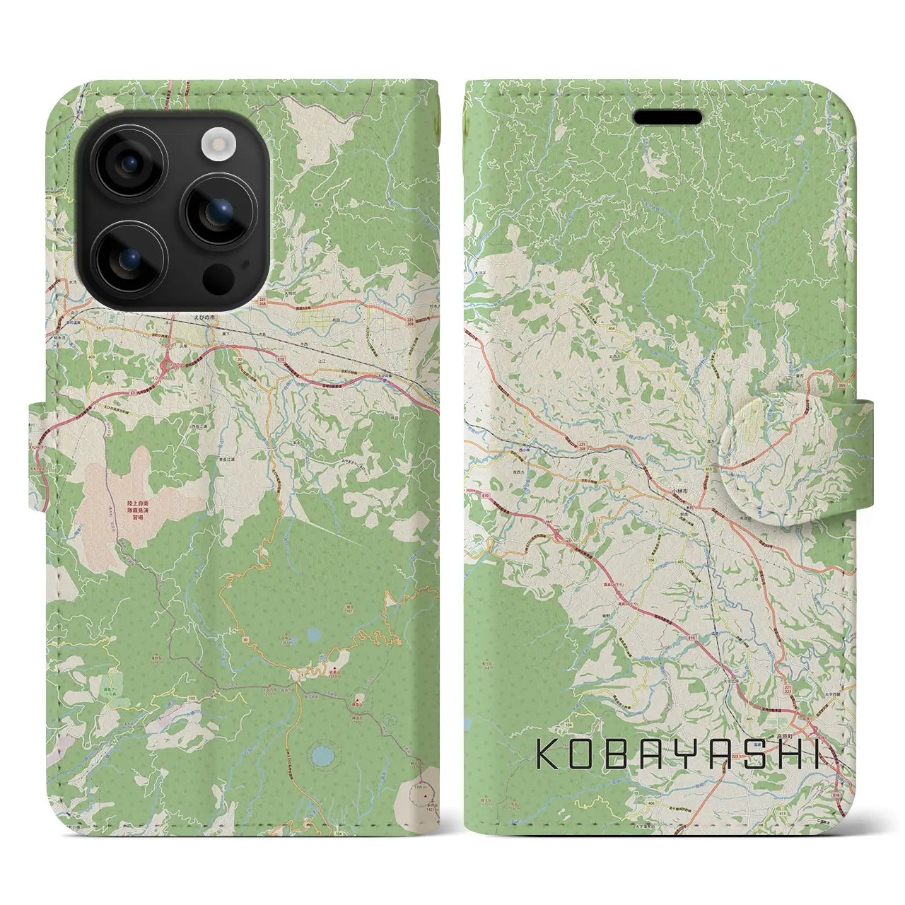 【小林(宮崎県)】地図柄iPhoneケース(手帳タイプ)ナチュラル・iPhone 16 用
