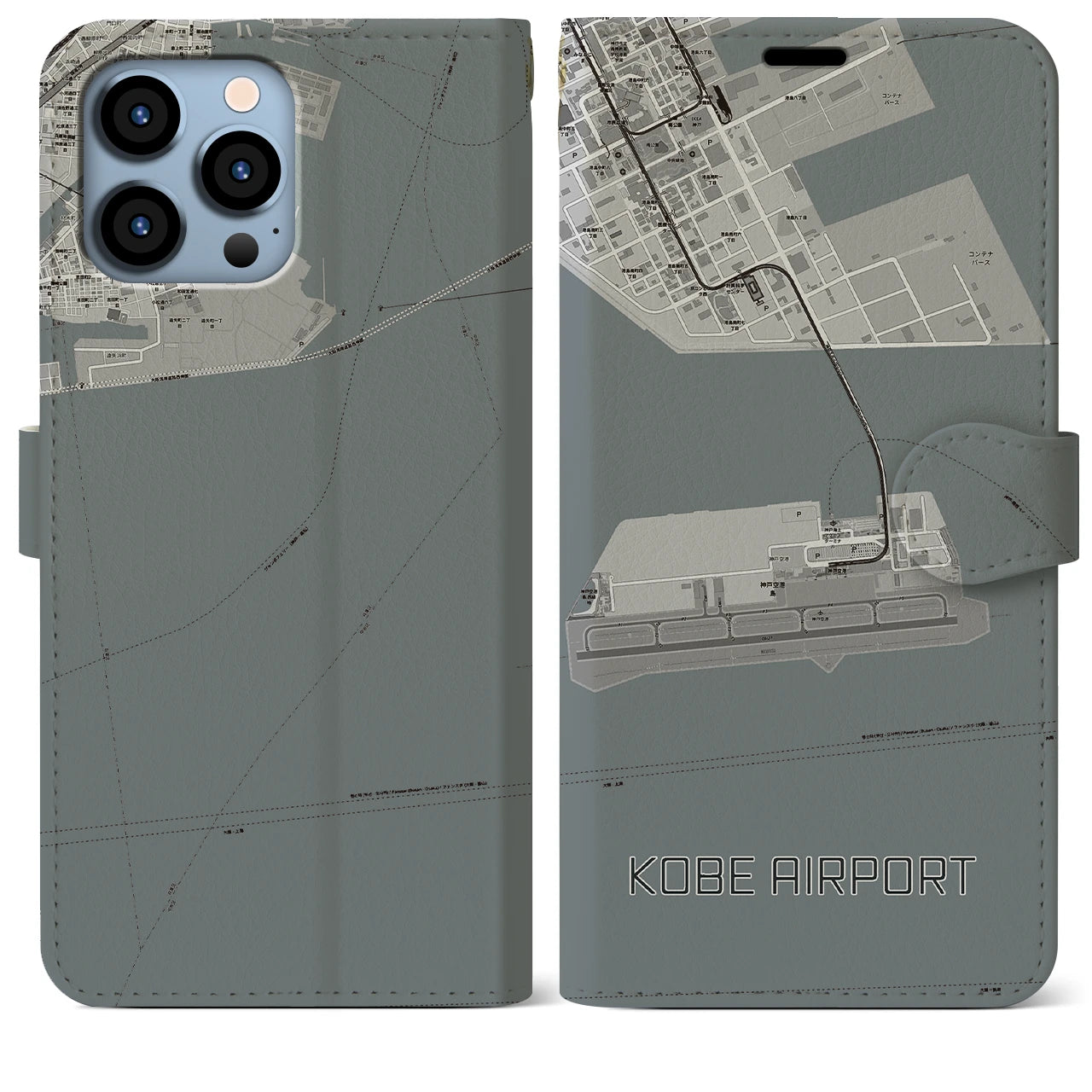 【神戸空港(兵庫県)】地図柄iPhoneケース(手帳タイプ)