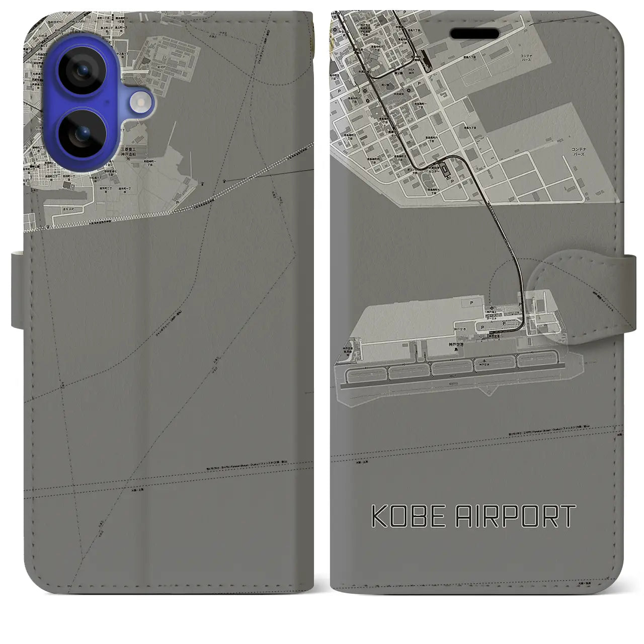 【神戸空港(兵庫県)】地図柄iPhoneケース(手帳タイプ)