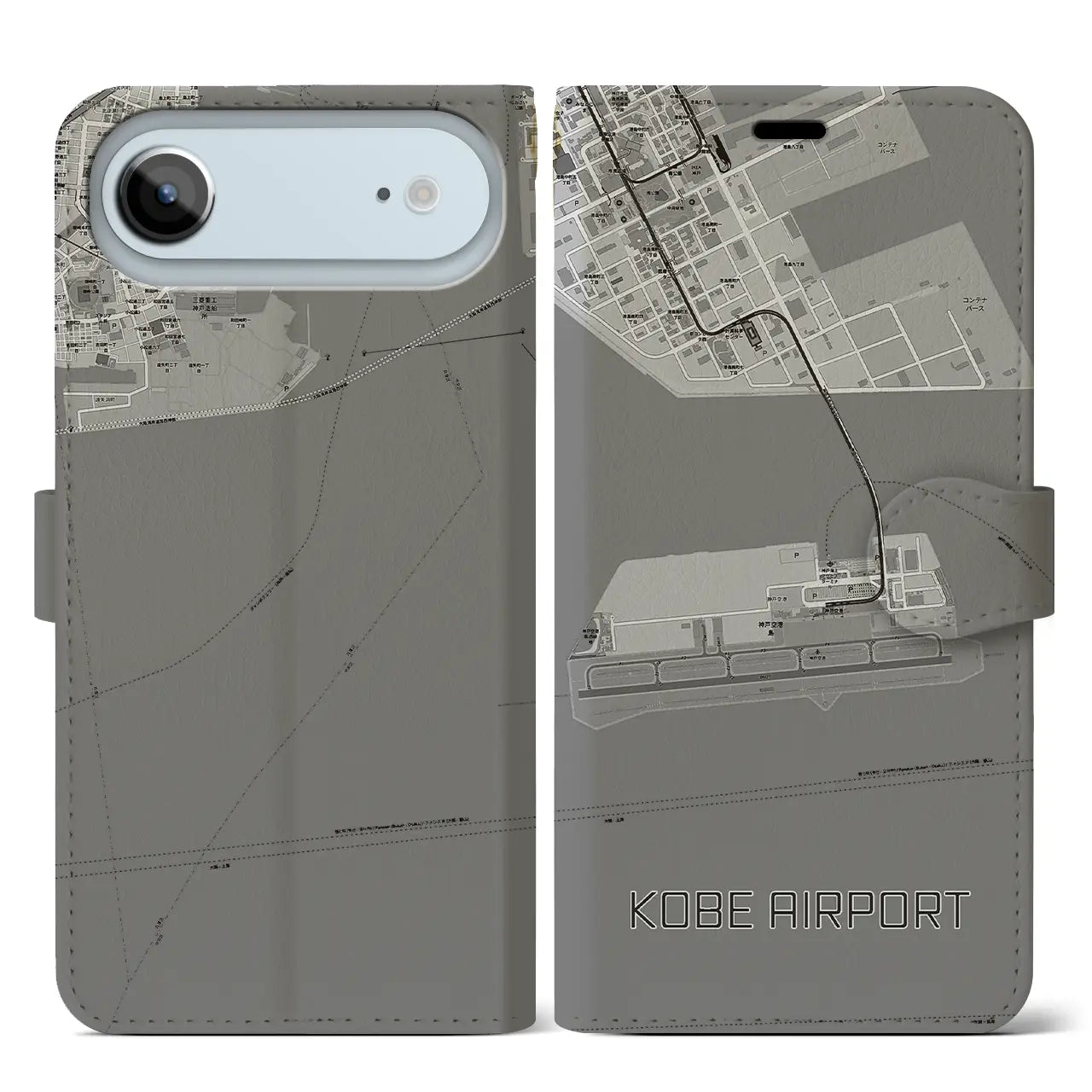 【神戸空港(兵庫県)】地図柄iPhoneケース(手帳タイプ)