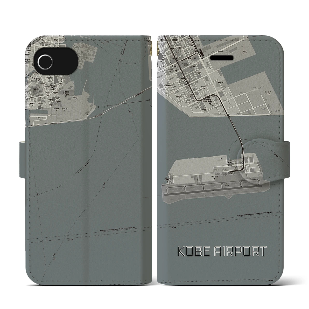 【神戸空港(兵庫県)】地図柄iPhoneケース(手帳タイプ)