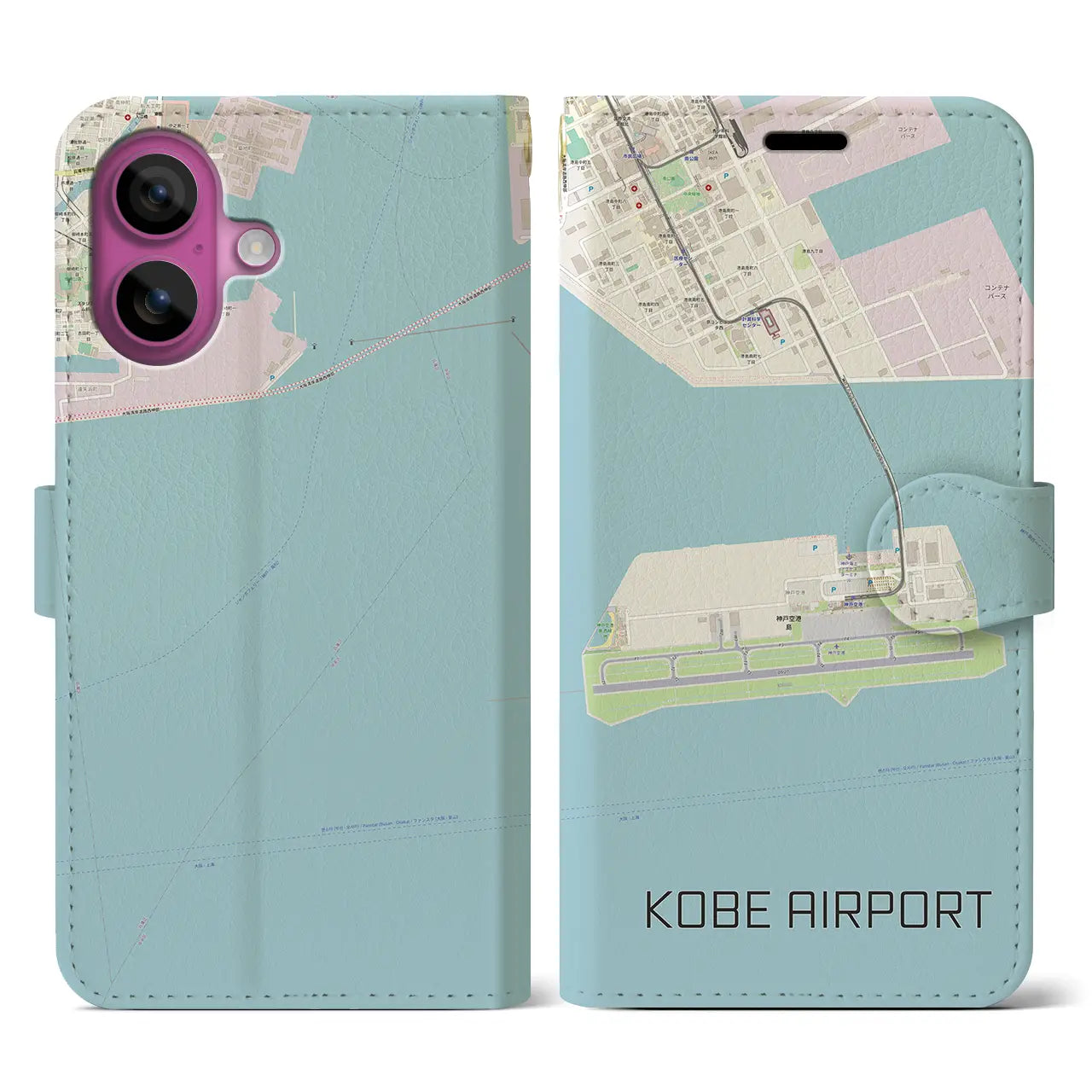 【神戸空港(兵庫県)】地図柄iPhoneケース(手帳タイプ)ナチュラル・iPhone 16 Pro 用