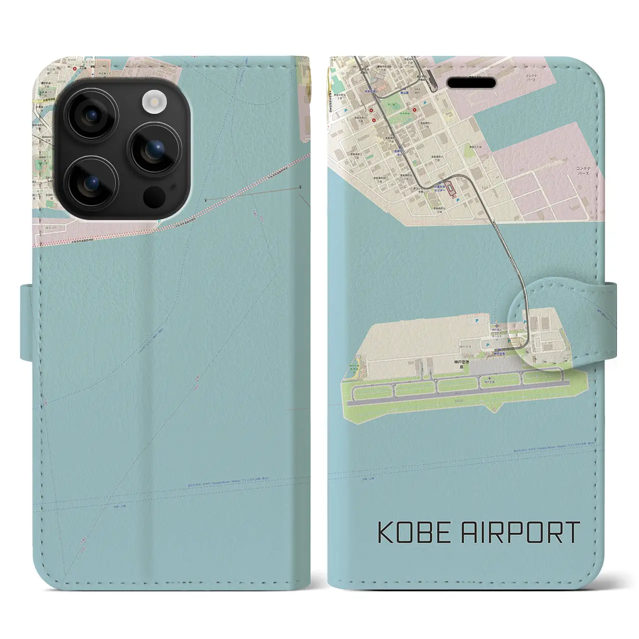 【神戸空港(兵庫県)】地図柄iPhoneケース(手帳タイプ)ナチュラル・iPhone 16 用