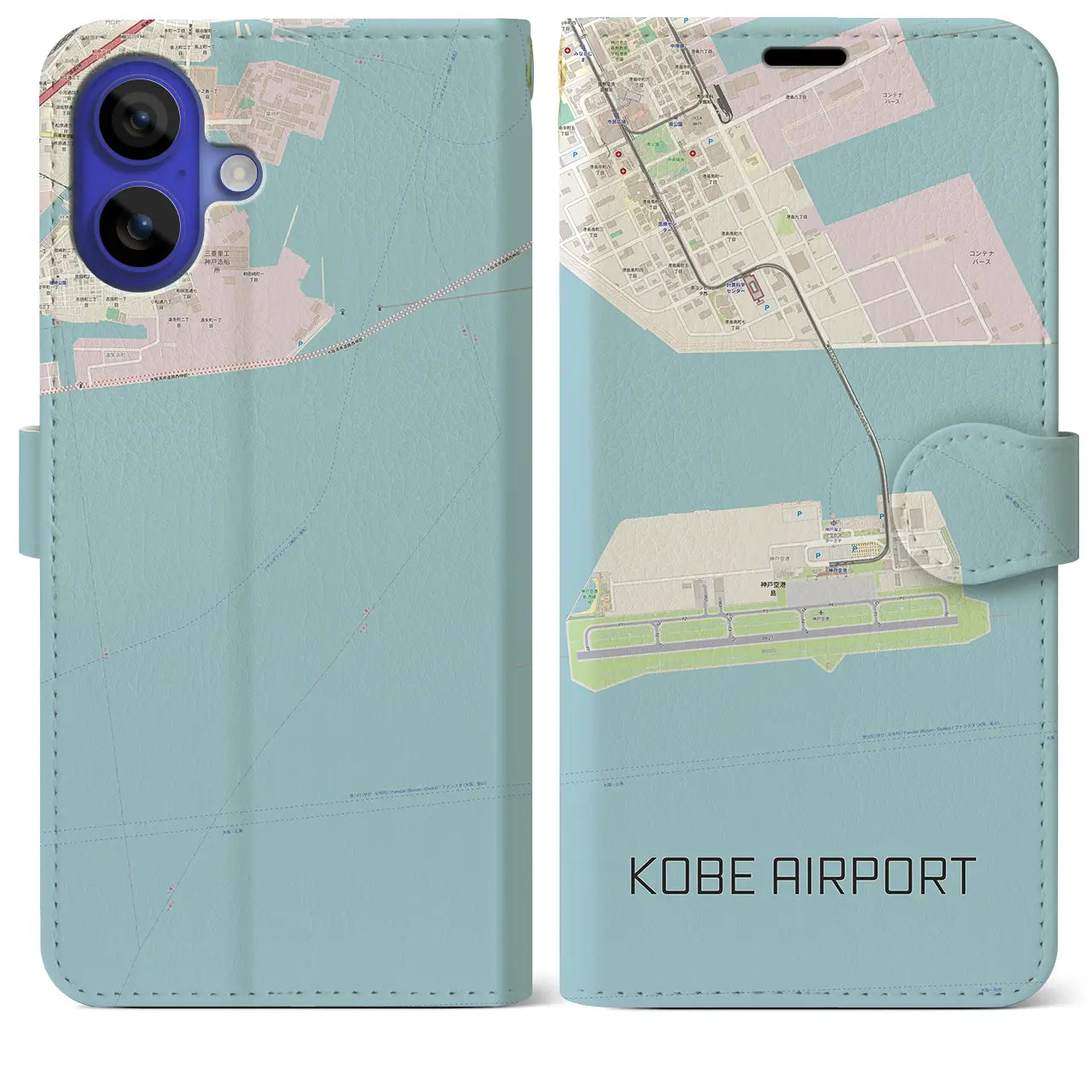 【神戸空港(兵庫県)】地図柄iPhoneケース(手帳タイプ)