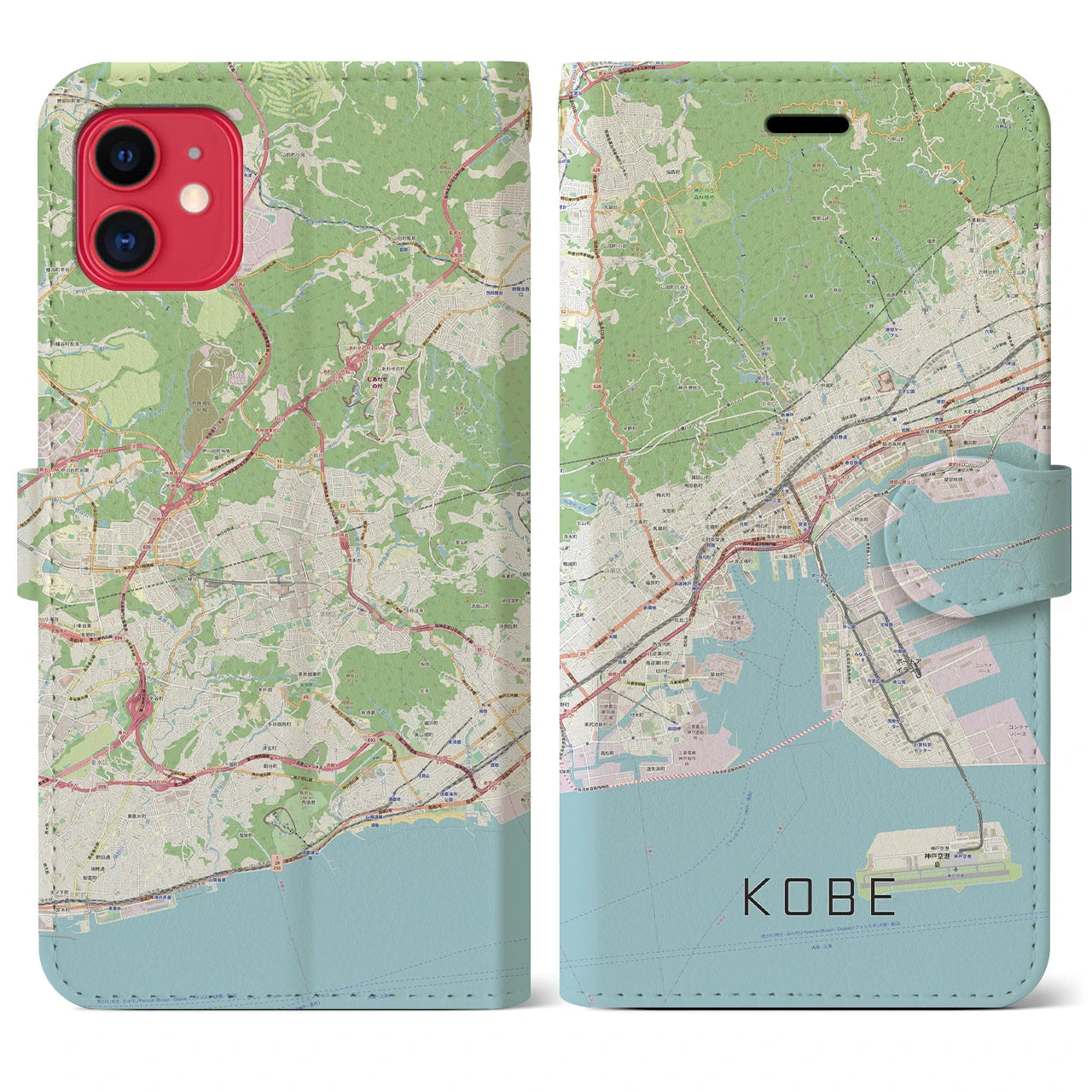 【神戸(兵庫県)】地図柄iPhoneケース(手帳タイプ)ナチュラル・iPhone 11 用