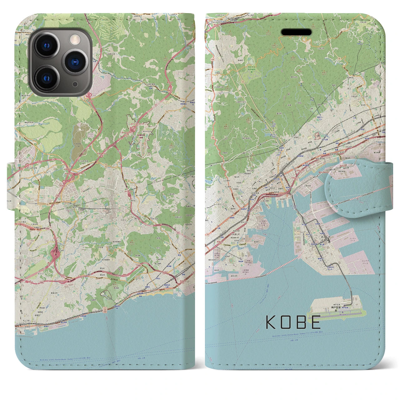 【神戸(兵庫県)】地図柄iPhoneケース(手帳タイプ)ナチュラル・iPhone 11 Pro Max 用