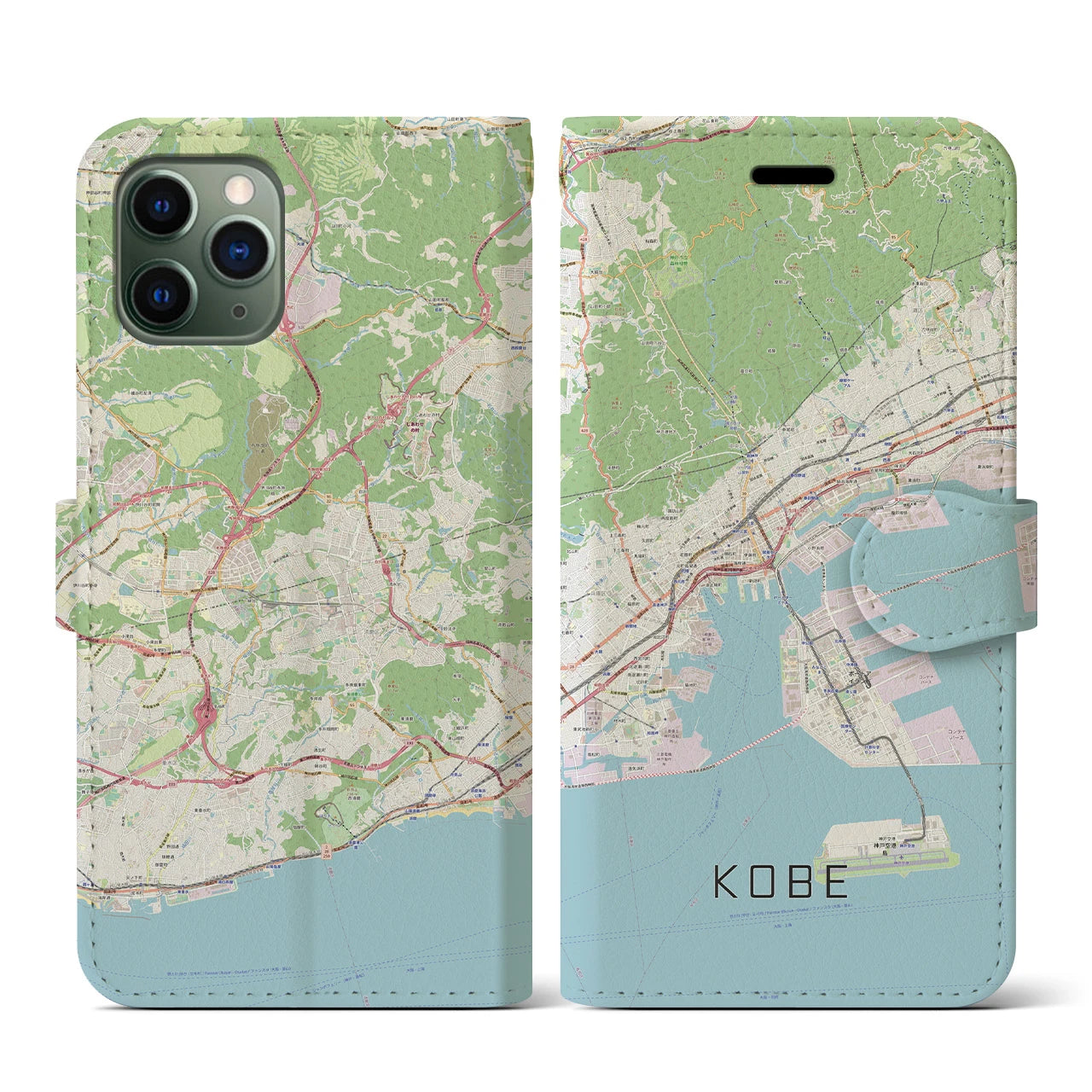 【神戸(兵庫県)】地図柄iPhoneケース(手帳タイプ)ナチュラル・iPhone 11 Pro 用