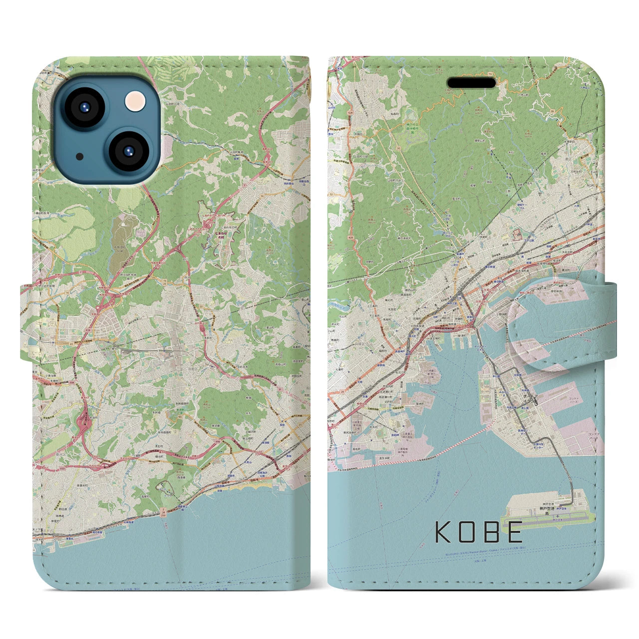 【神戸(兵庫県)】地図柄iPhoneケース(手帳タイプ)ナチュラル・iPhone 13 用