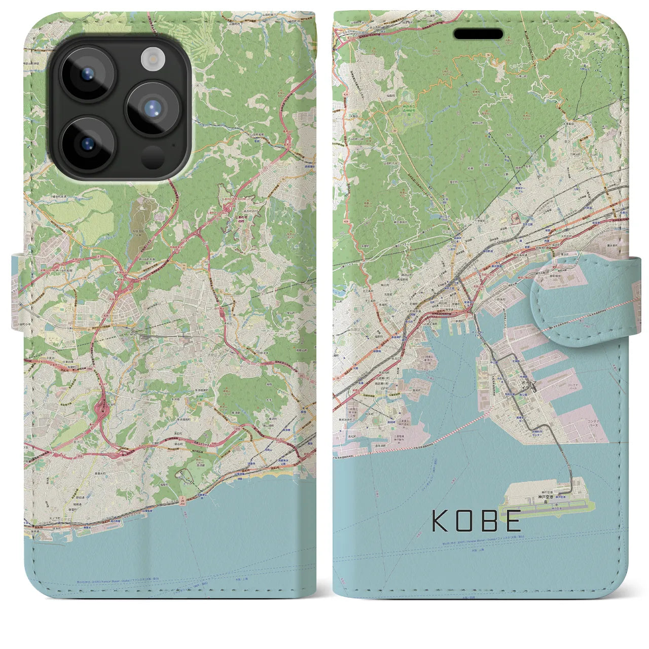 【神戸(兵庫県)】地図柄iPhoneケース(手帳タイプ)ナチュラル・iPhone 15 Pro Max 用
