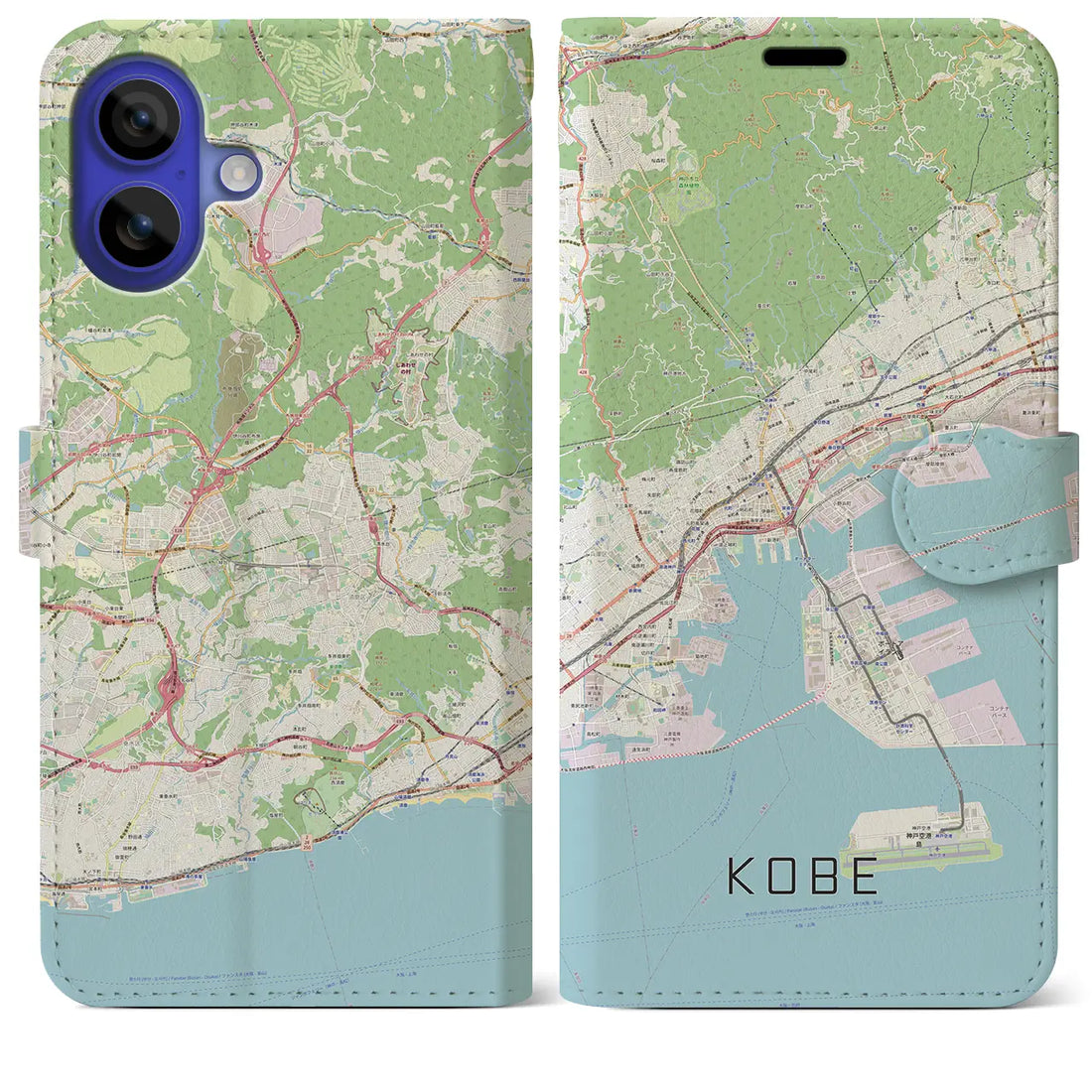【神戸(兵庫県)】地図柄iPhoneケース(手帳タイプ)ナチュラル・iPhone 16 Pro Max 用