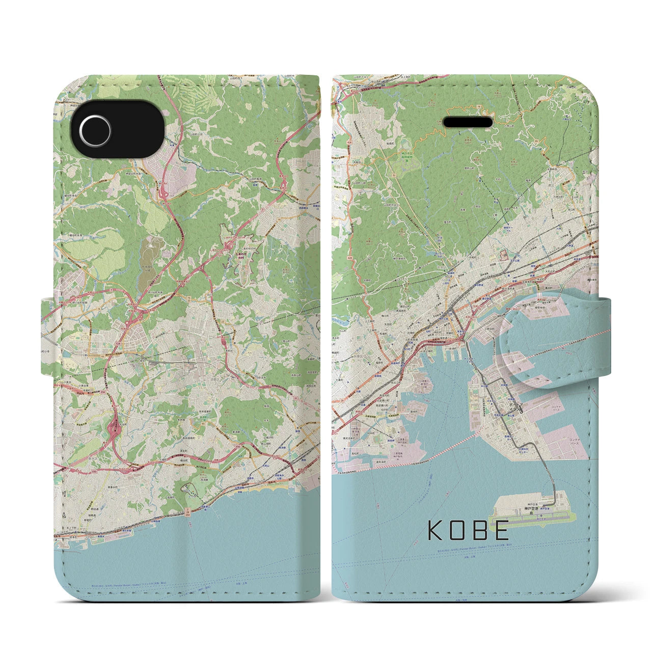 【神戸(兵庫県)】地図柄iPhoneケース(手帳タイプ)ナチュラル・iPhone SE(第3 / 第2世代) / 8 / 7 / 6s / 6 用