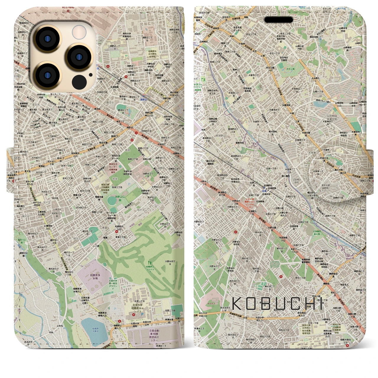 【古淵(神奈川県)】地図柄iPhoneケース(手帳タイプ)