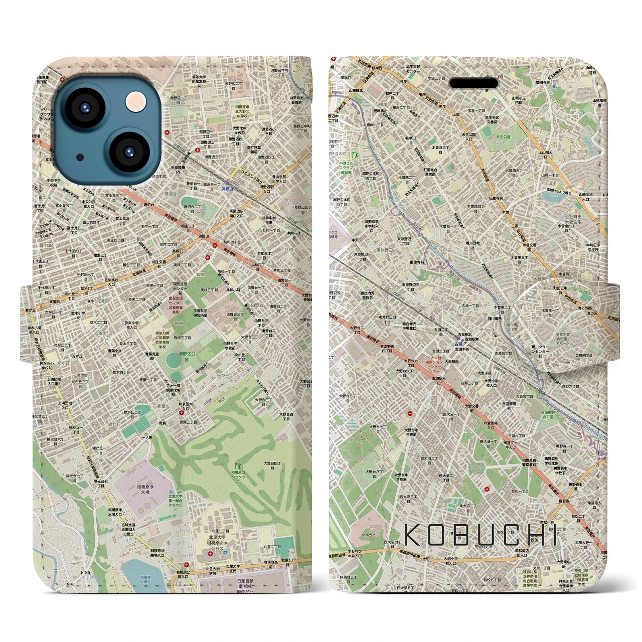 【古淵(神奈川県)】地図柄iPhoneケース(手帳タイプ)