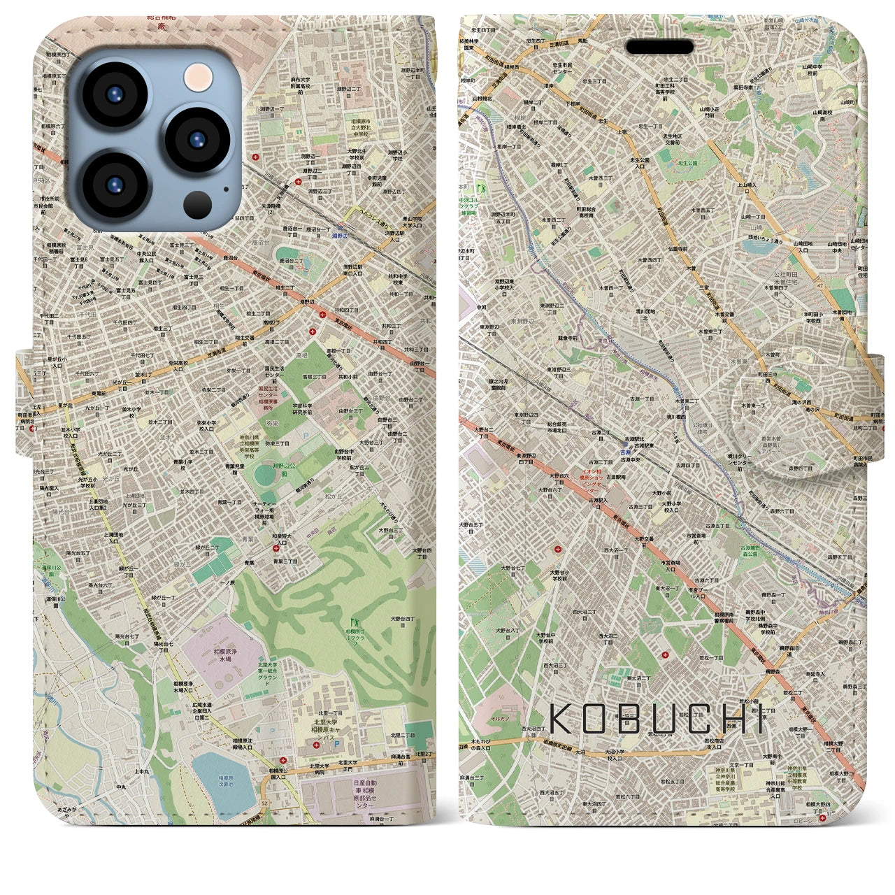 【古淵(神奈川県)】地図柄iPhoneケース(手帳タイプ)