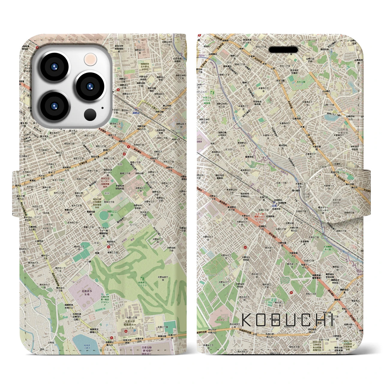 【古淵(神奈川県)】地図柄iPhoneケース(手帳タイプ)
