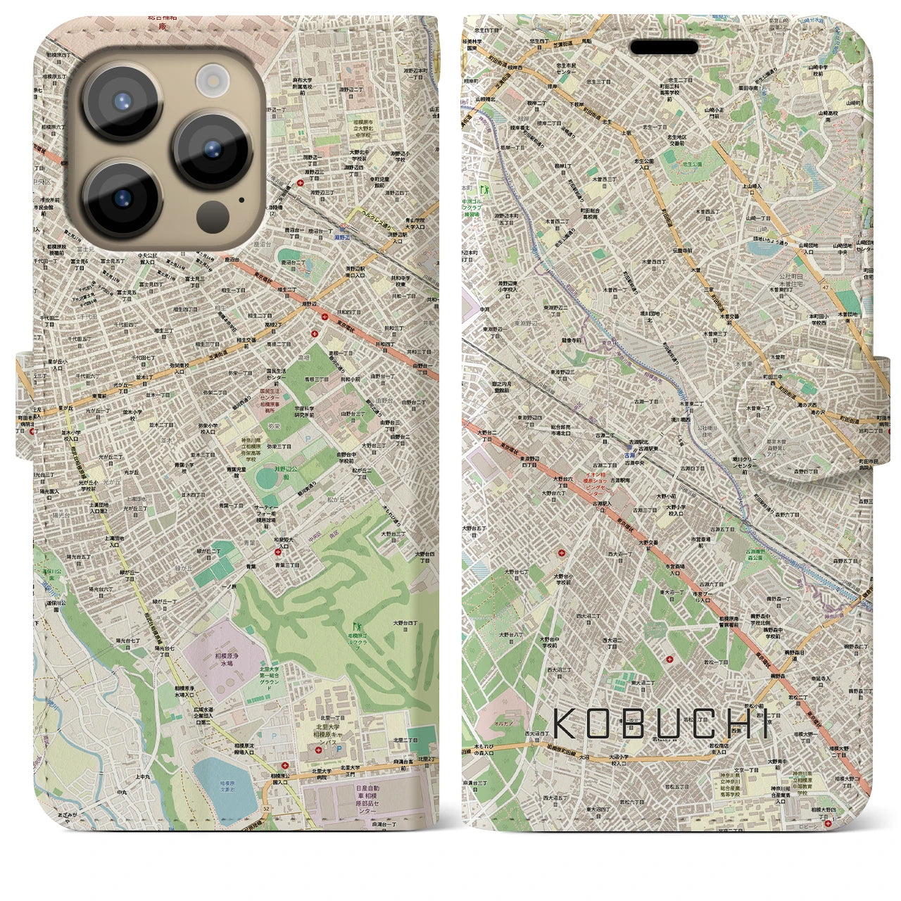 【古淵(神奈川県)】地図柄iPhoneケース(手帳タイプ)