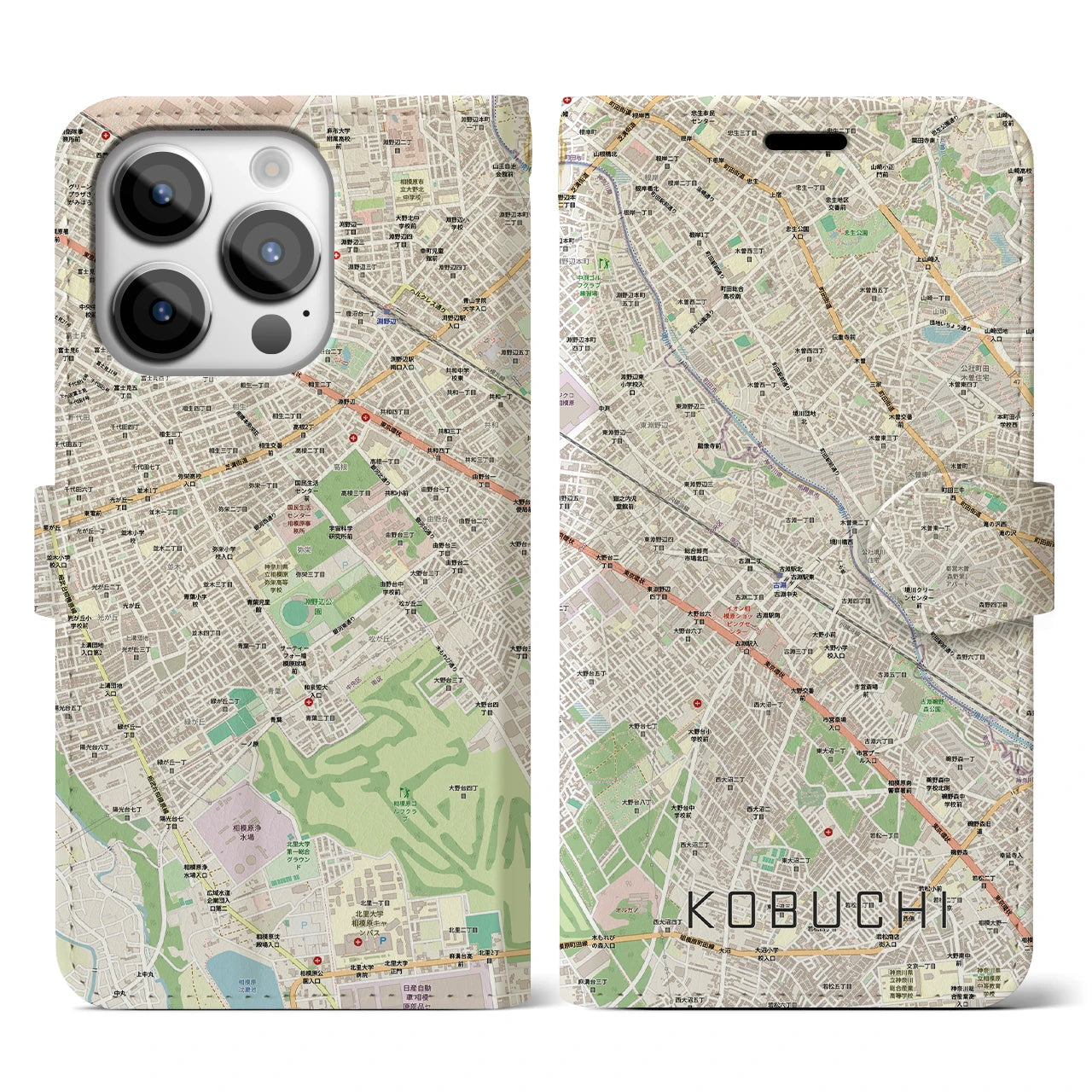 【古淵(神奈川県)】地図柄iPhoneケース(手帳タイプ)