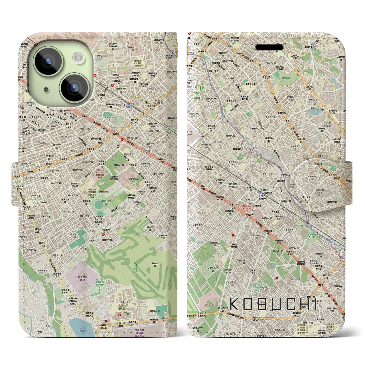 【古淵(神奈川県)】地図柄iPhoneケース(手帳タイプ)