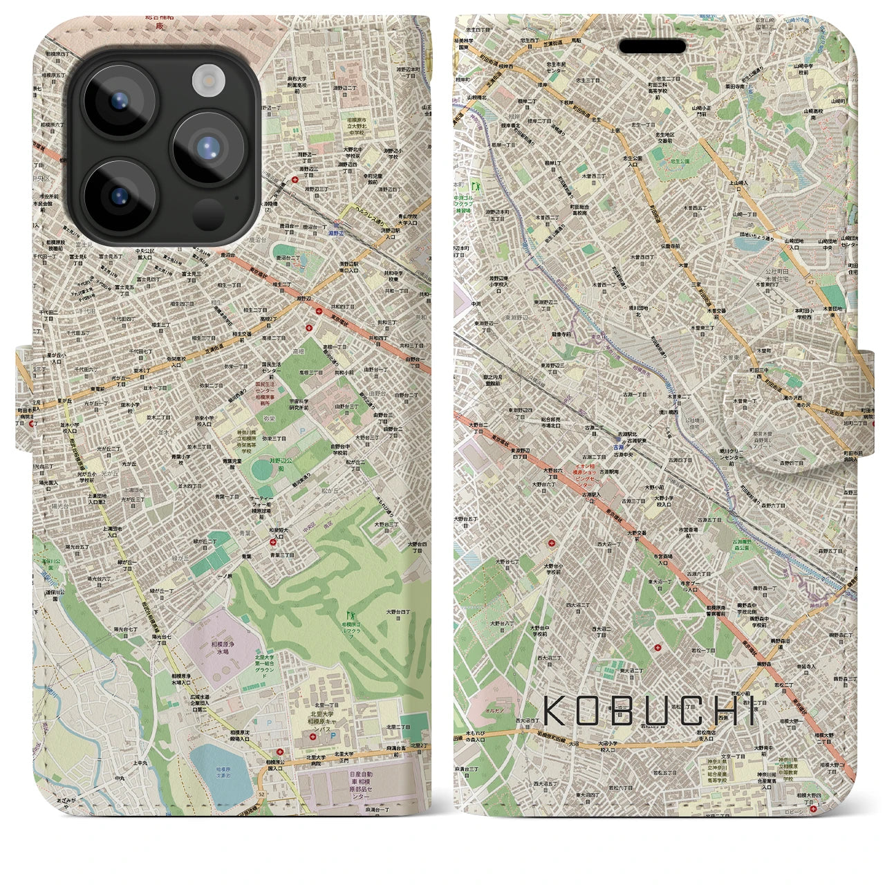 【古淵(神奈川県)】地図柄iPhoneケース(手帳タイプ)