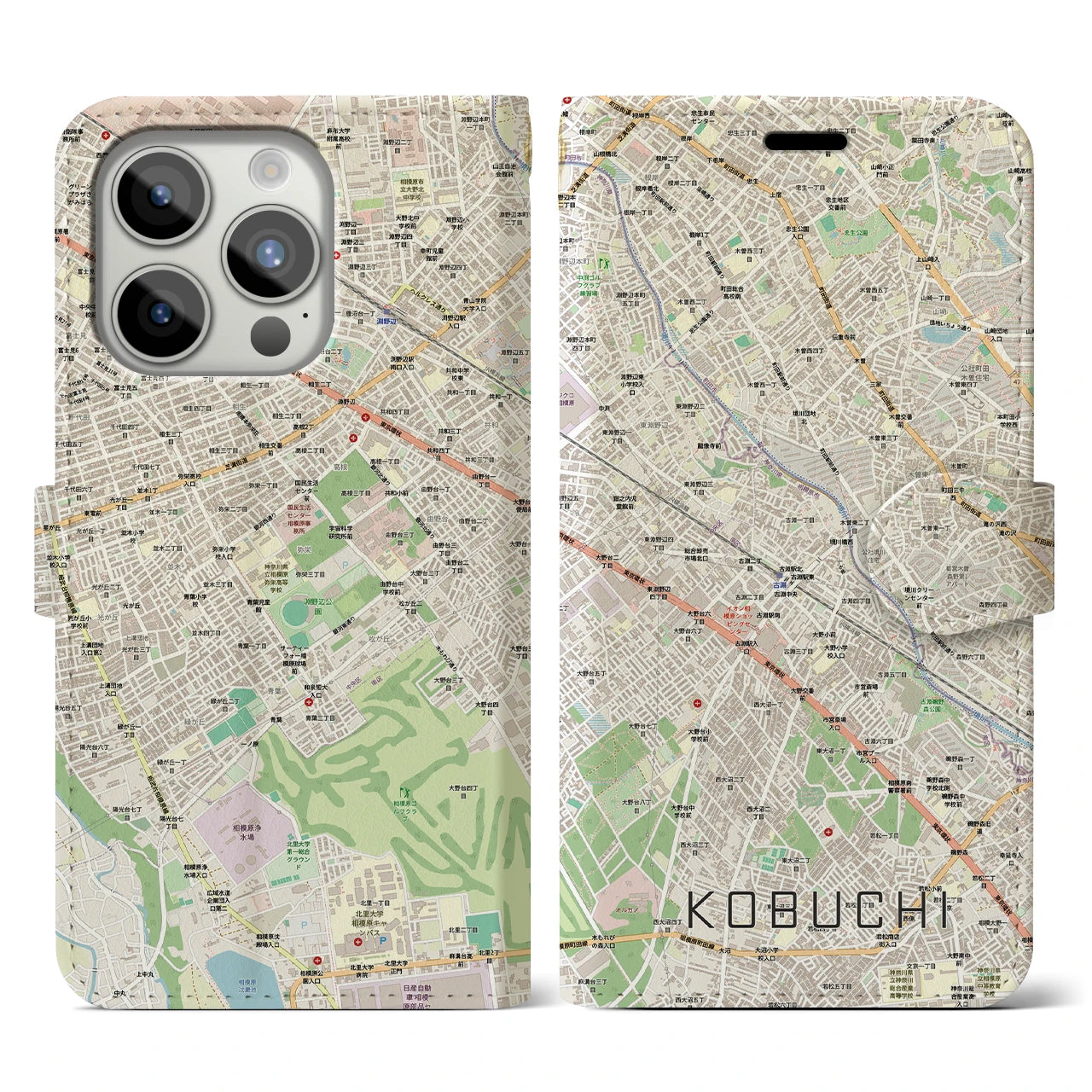【古淵(神奈川県)】地図柄iPhoneケース(手帳タイプ)