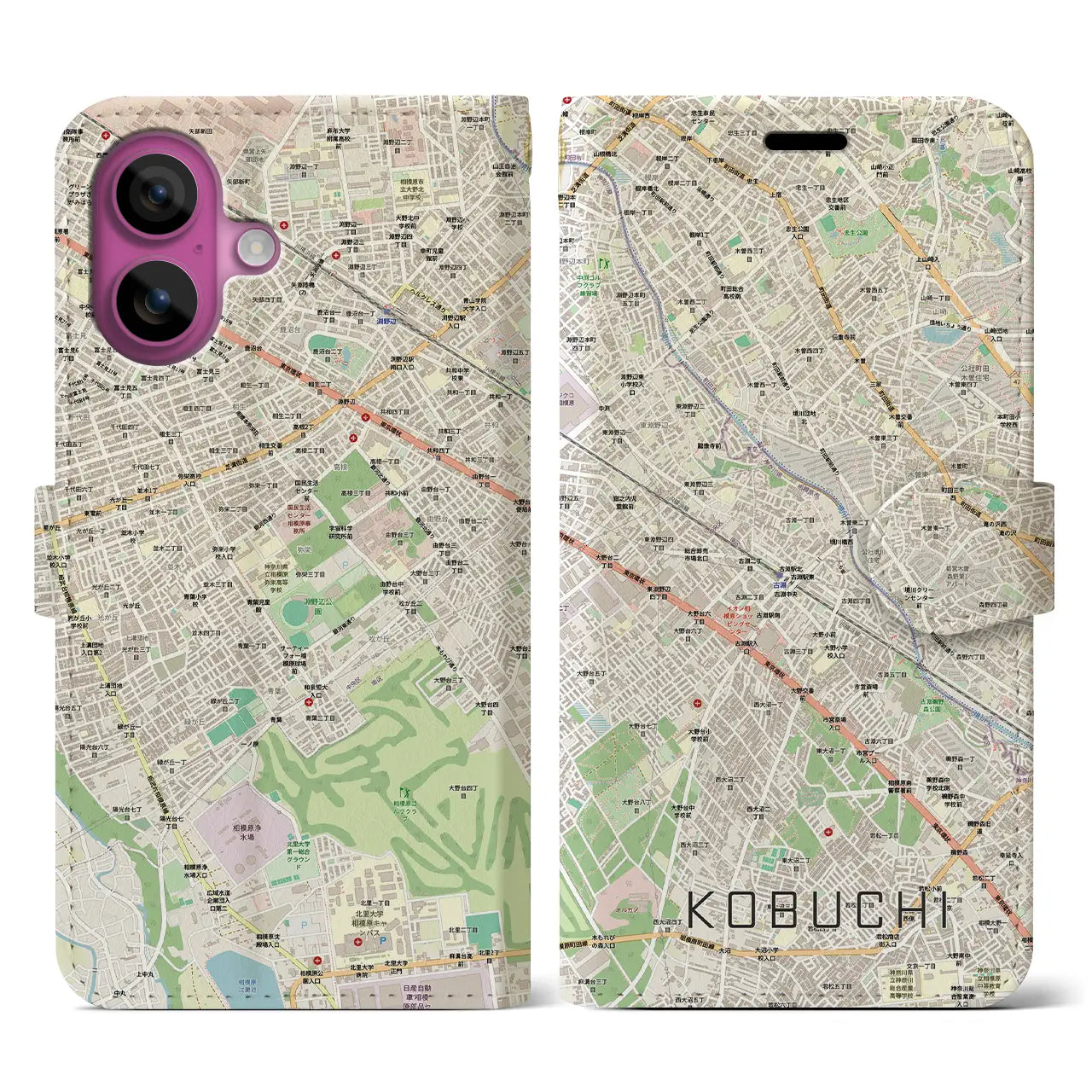 【古淵(神奈川県)】地図柄iPhoneケース(手帳タイプ)