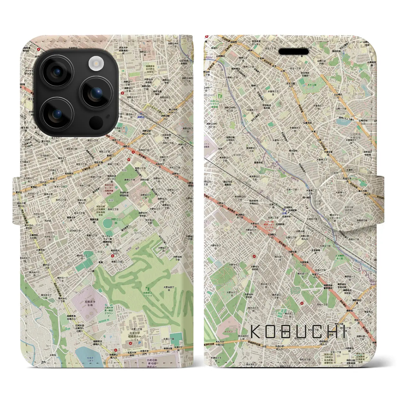 【古淵(神奈川県)】地図柄iPhoneケース(手帳タイプ)