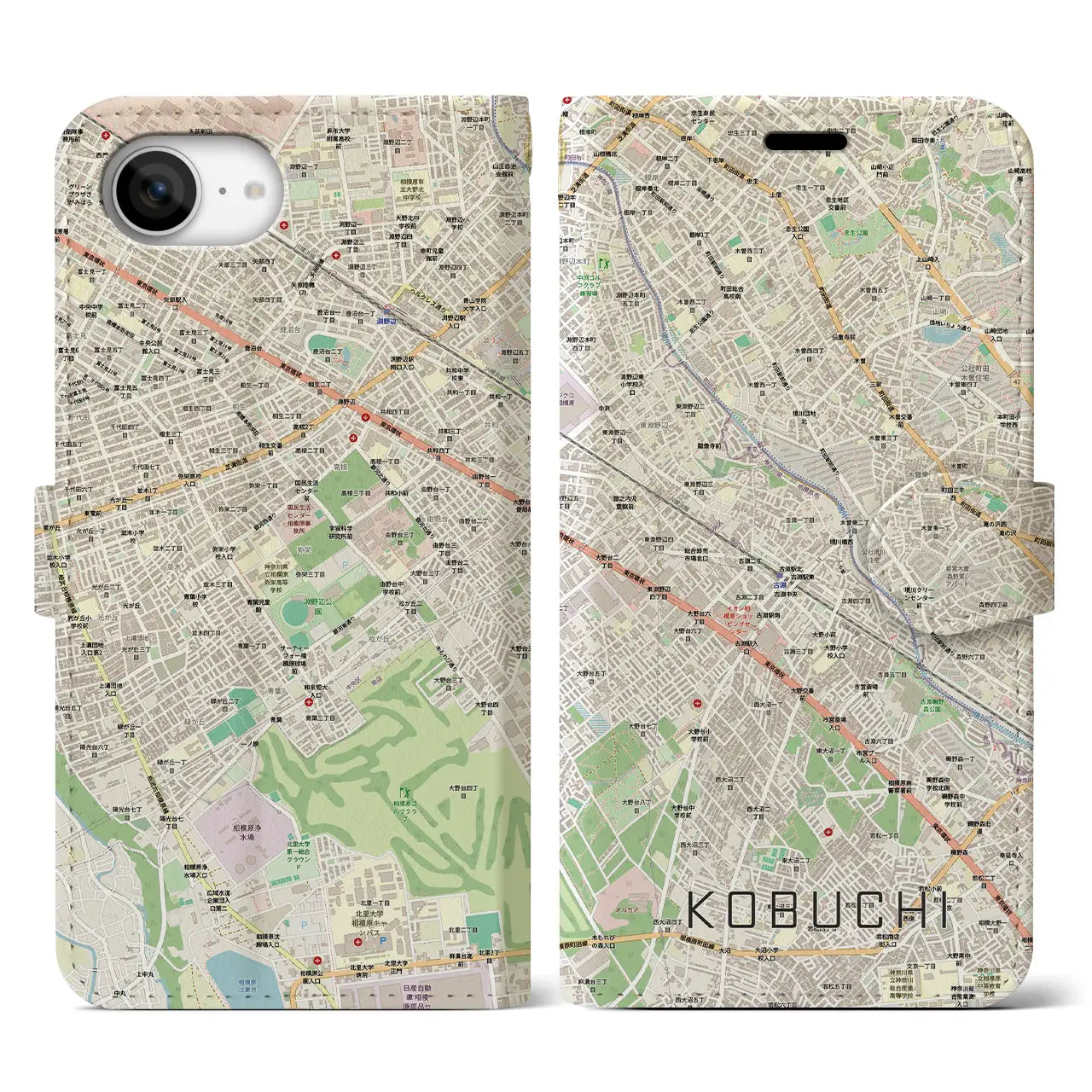 【古淵(神奈川県)】地図柄iPhoneケース(手帳タイプ)