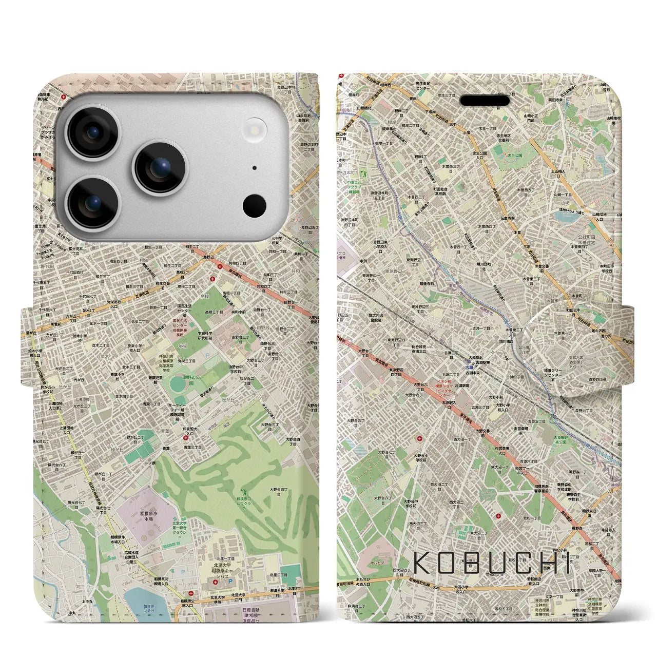 【古淵(神奈川県)】地図柄iPhoneケース(手帳タイプ)