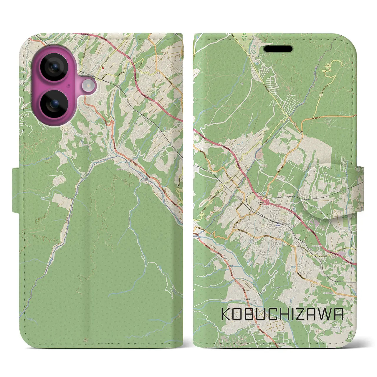 【小淵沢(山梨県)】地図柄iPhoneケース(手帳タイプ)ナチュラル・iPhone 16 Pro 用