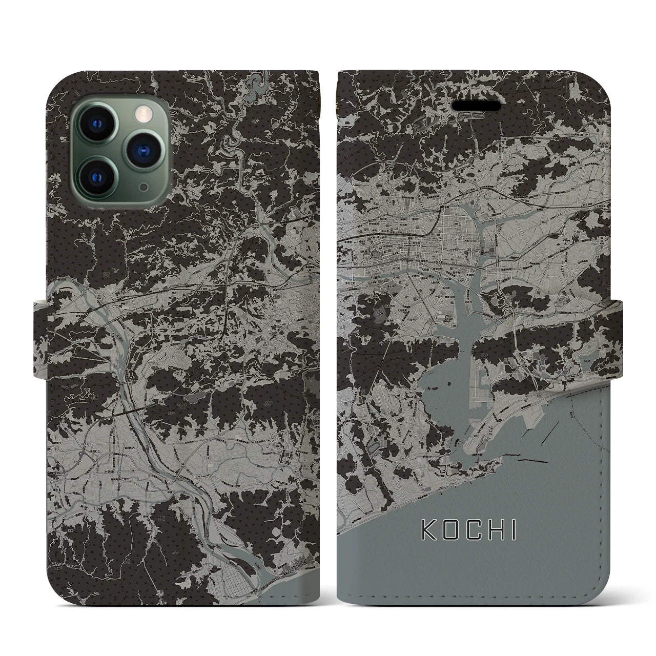 【高知(高知県)】地図柄iPhoneケース(手帳タイプ)モノトーン・iPhone 11 Pro 用