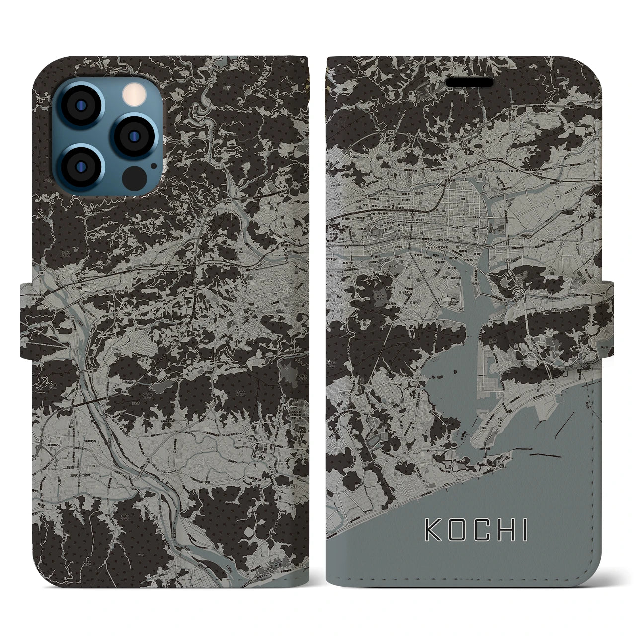 【高知(高知県)】地図柄iPhoneケース(手帳タイプ)モノトーン・iPhone 12 / 12 Pro 用