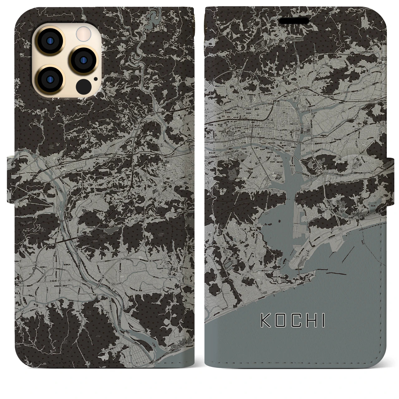 【高知(高知県)】地図柄iPhoneケース(手帳タイプ)モノトーン・iPhone 12 Pro Max 用