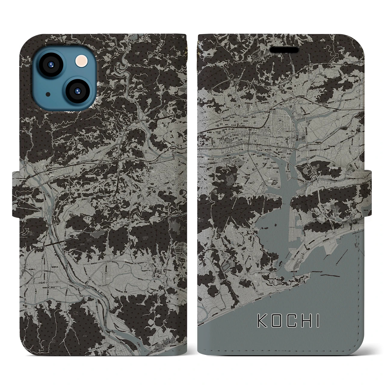 【高知(高知県)】地図柄iPhoneケース(手帳タイプ)モノトーン・iPhone 13 用