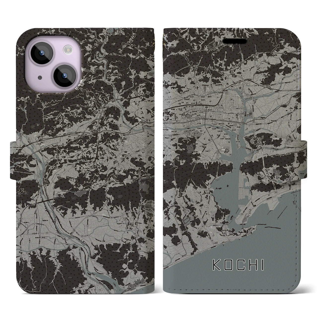 【高知(高知県)】地図柄iPhoneケース(手帳タイプ)モノトーン・iPhone 14 用