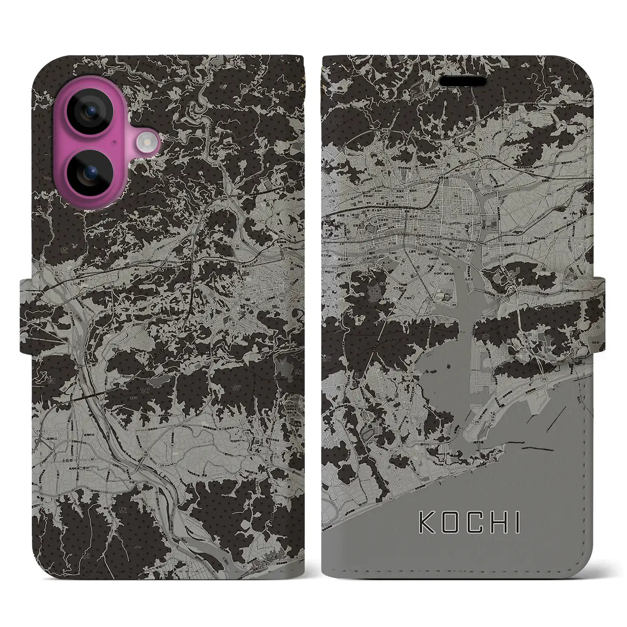 【高知(高知県)】地図柄iPhoneケース(手帳タイプ)モノトーン・iPhone 16 Pro 用