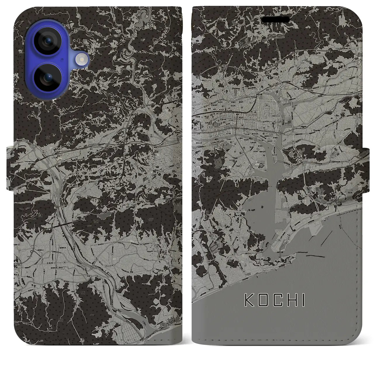 【高知(高知県)】地図柄iPhoneケース(手帳タイプ)モノトーン・iPhone 16 Pro Max 用