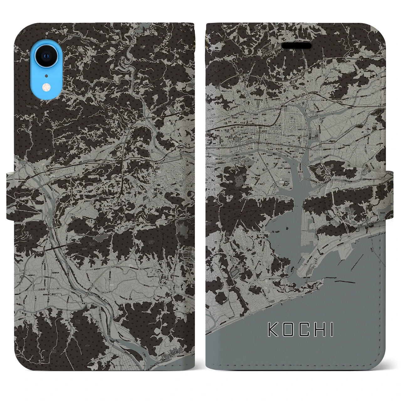 【高知(高知県)】地図柄iPhoneケース(手帳タイプ)モノトーン・iPhone XR 用