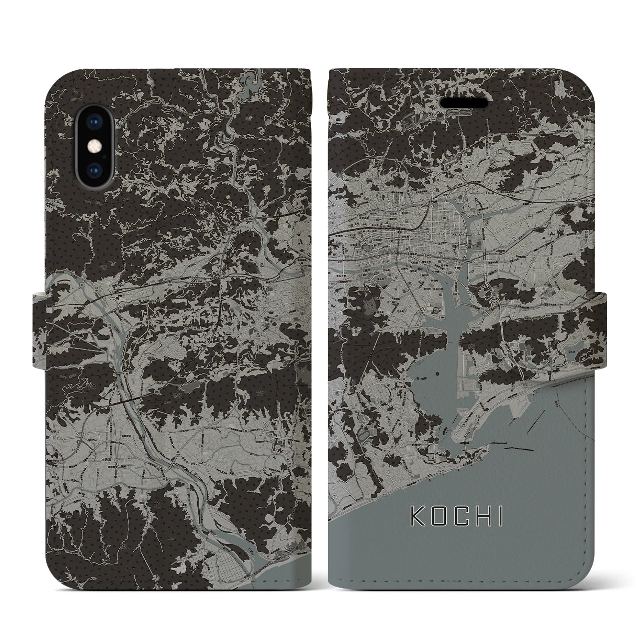 【高知(高知県)】地図柄iPhoneケース(手帳タイプ)モノトーン・iPhone XS / X 用