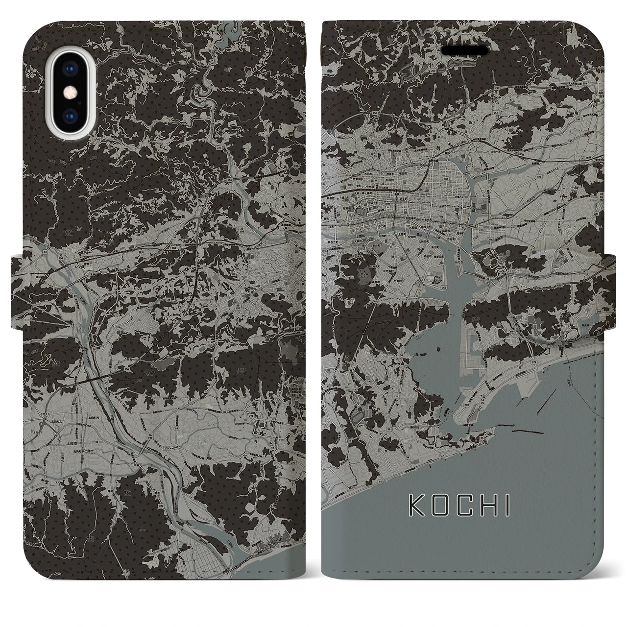 【高知(高知県)】地図柄iPhoneケース(手帳タイプ)モノトーン・iPhone XS Max 用