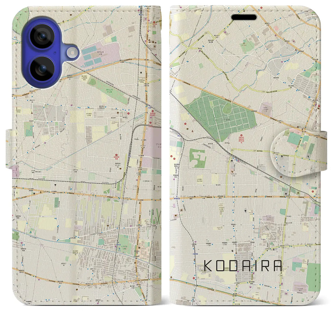 【小平(東京都)】地図柄iPhoneケース(手帳タイプ)ナチュラル・iPhone 16 Pro Max 用