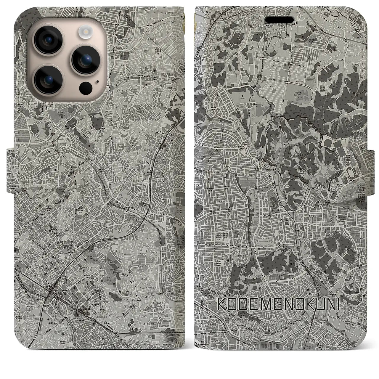 【こどもの国(神奈川県)】地図柄iPhoneケース(手帳タイプ)モノトーン・iPhone 16 Plus 用
