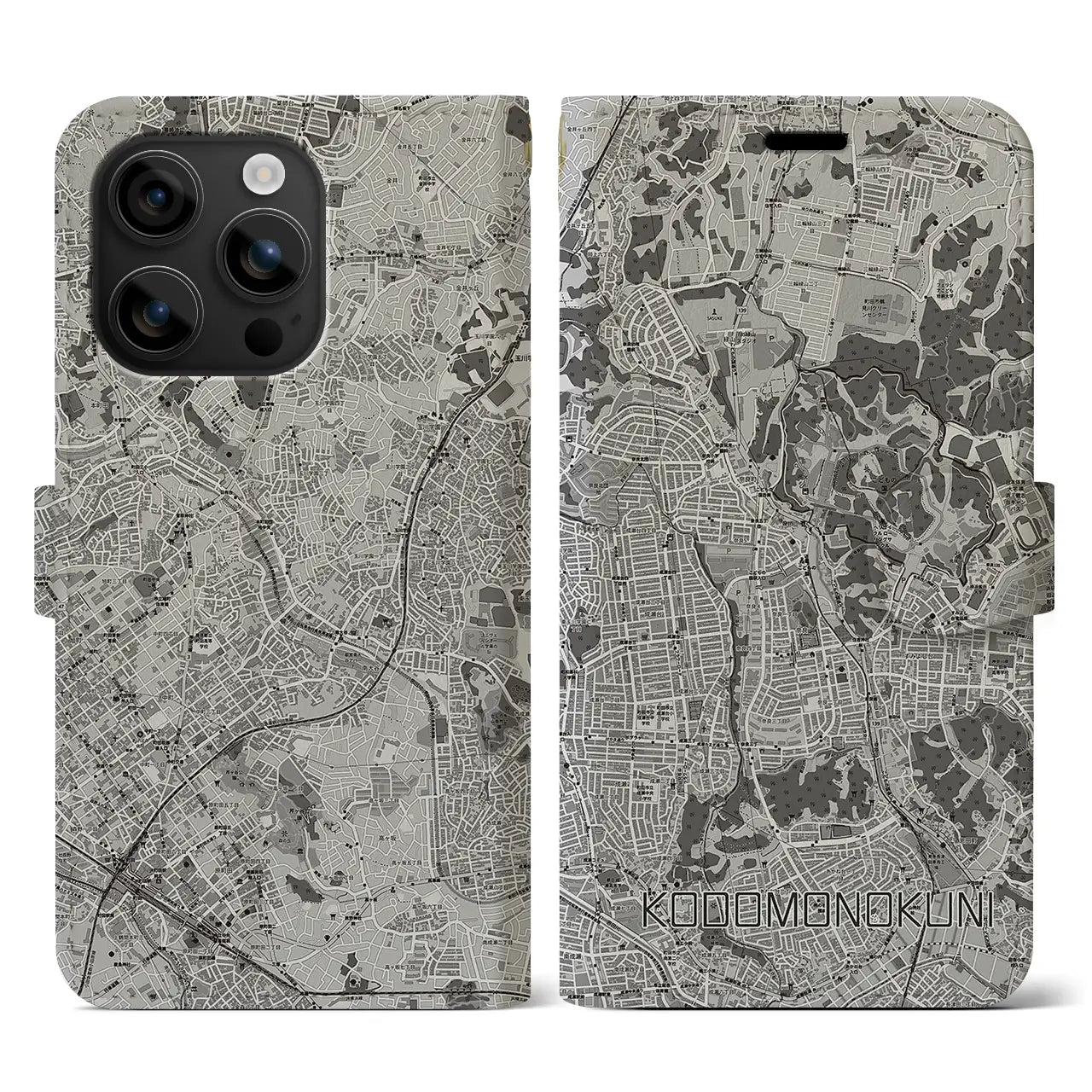 【こどもの国(神奈川県)】地図柄iPhoneケース(手帳タイプ)モノトーン・iPhone 16 用