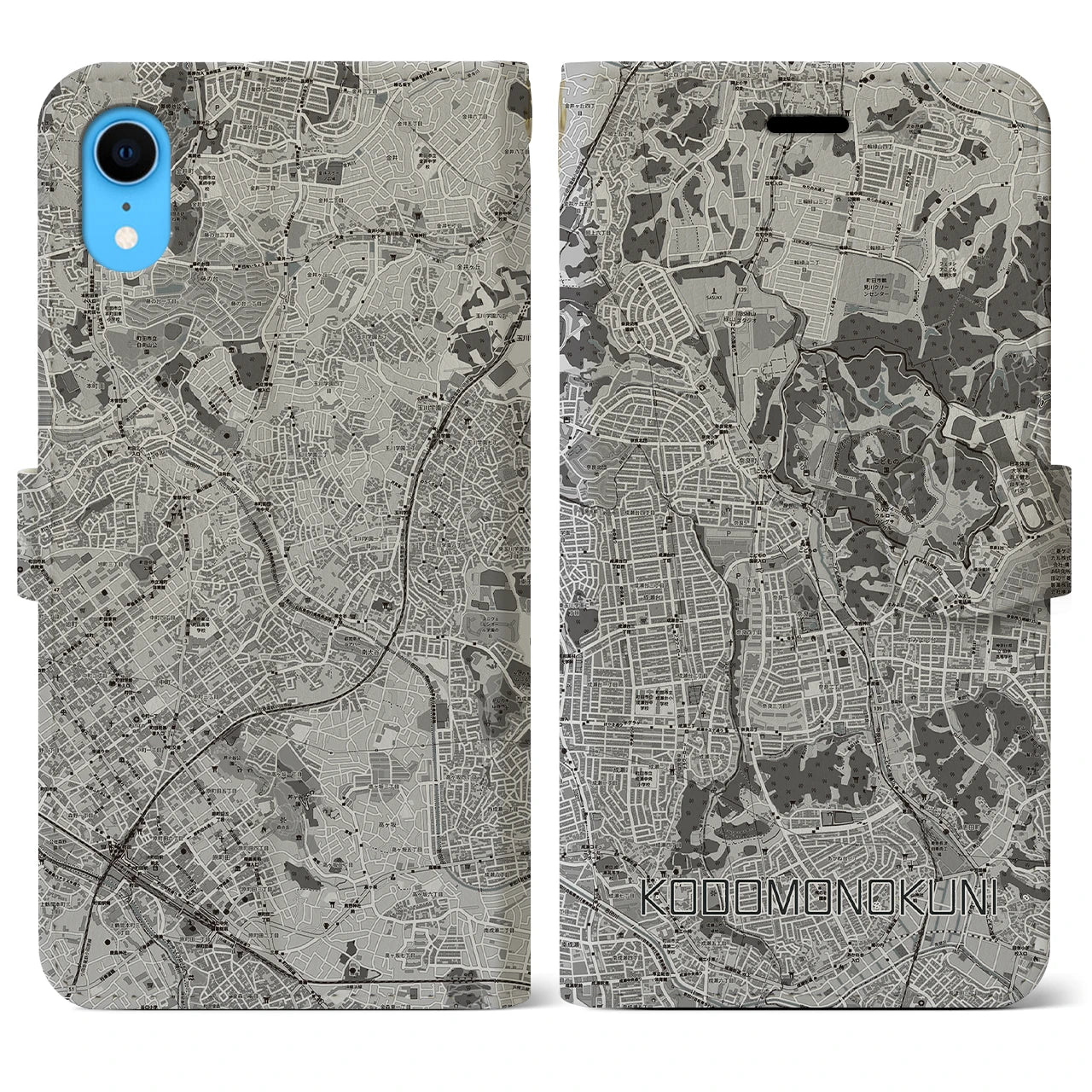 【こどもの国(神奈川県)】地図柄iPhoneケース(手帳タイプ)モノトーン・iPhone XR 用