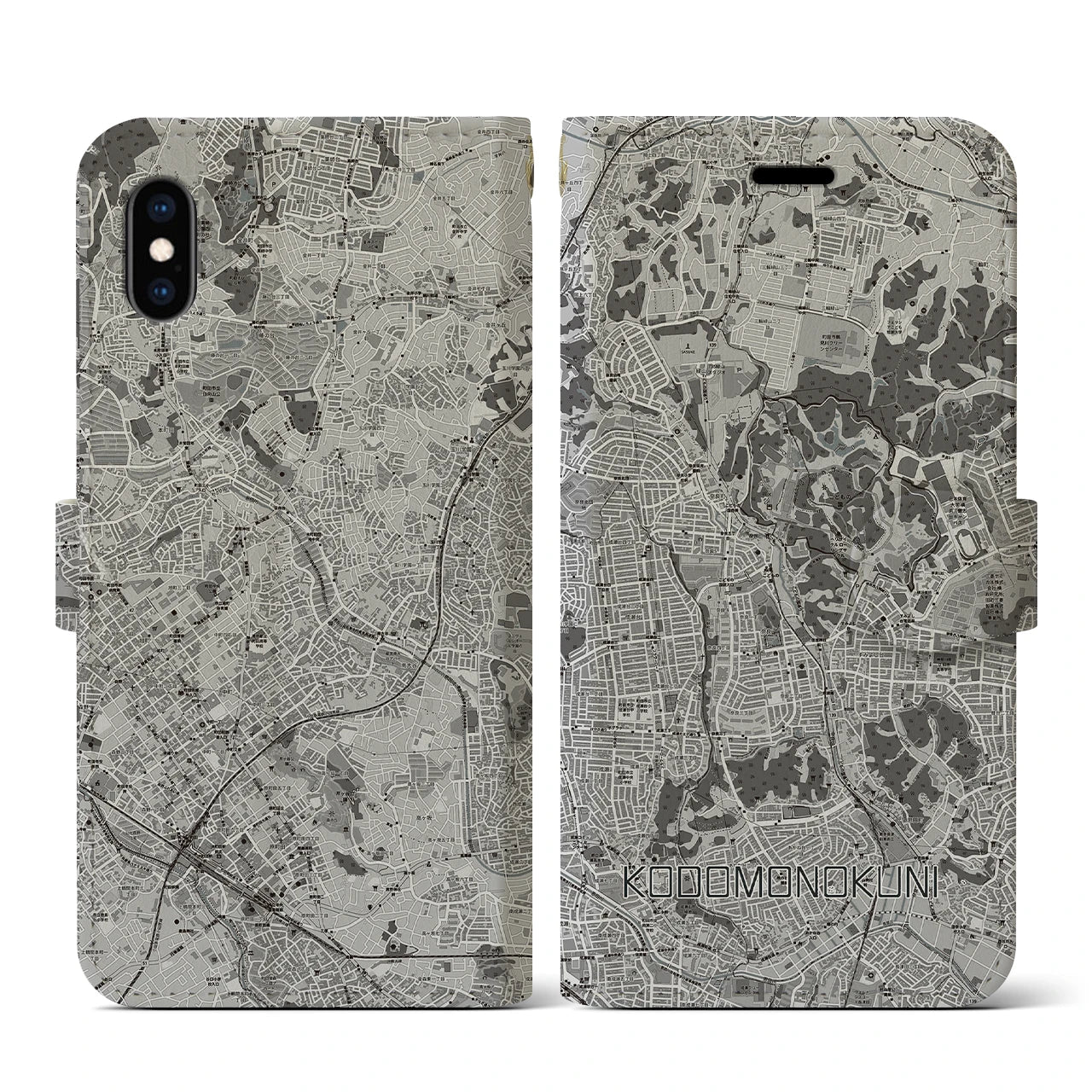 【こどもの国(神奈川県)】地図柄iPhoneケース(手帳タイプ)モノトーン・iPhone XS / X 用