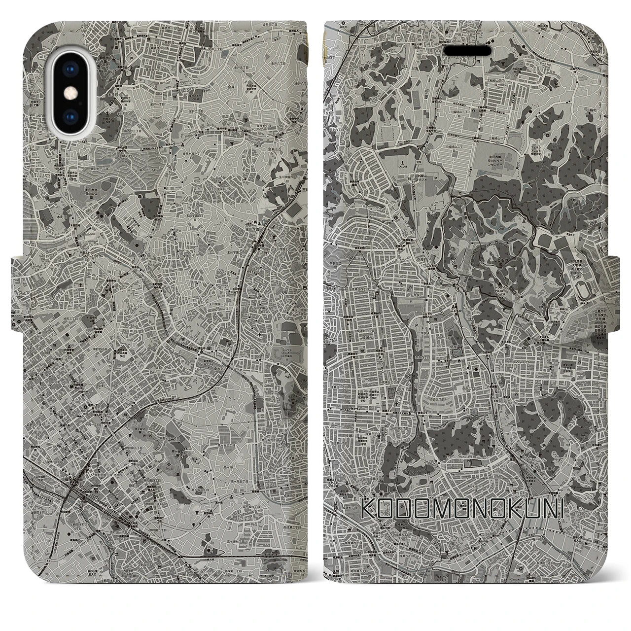 【こどもの国(神奈川県)】地図柄iPhoneケース(手帳タイプ)モノトーン・iPhone XS Max 用