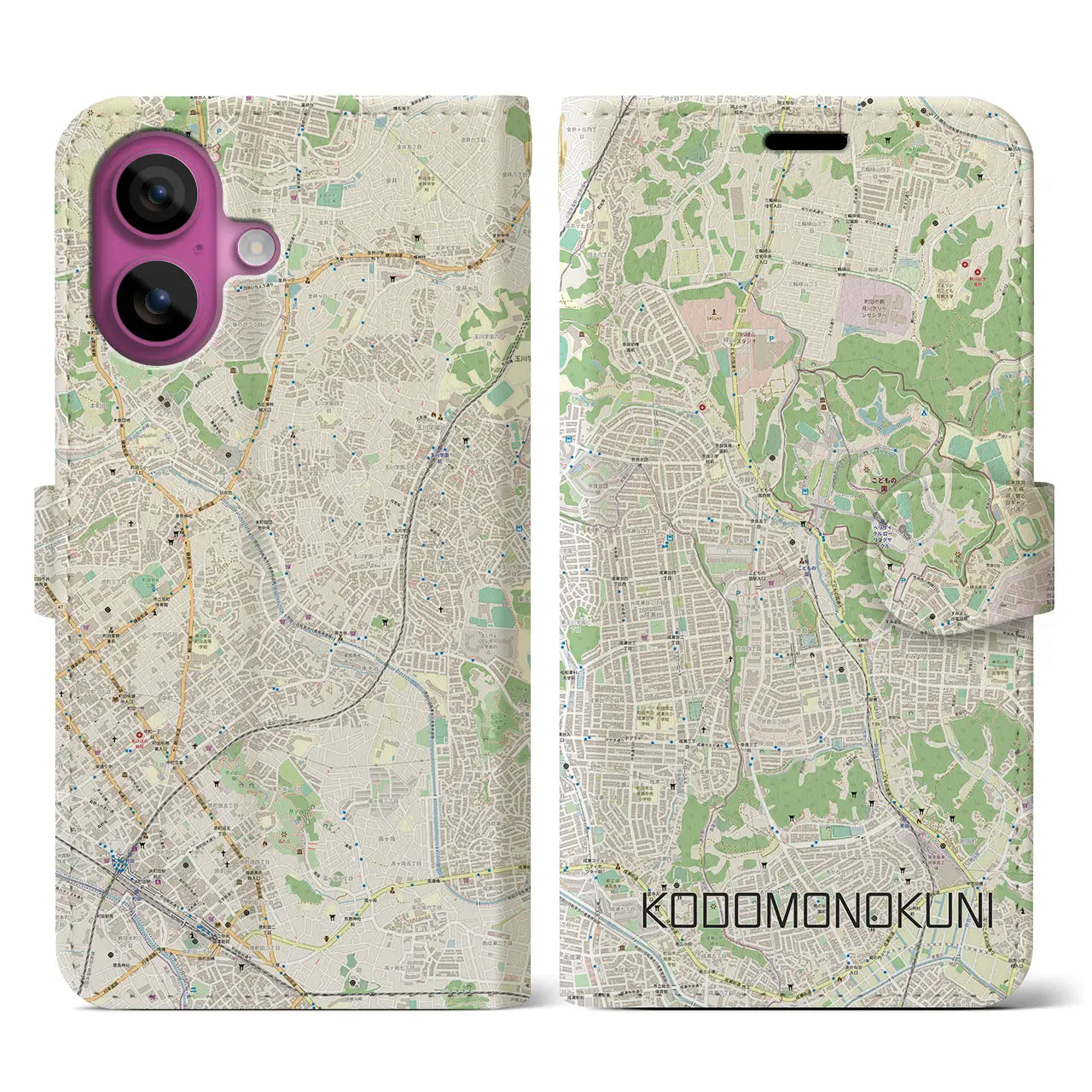 【こどもの国(神奈川県)】地図柄iPhoneケース(手帳タイプ)ナチュラル・iPhone 16 Pro 用