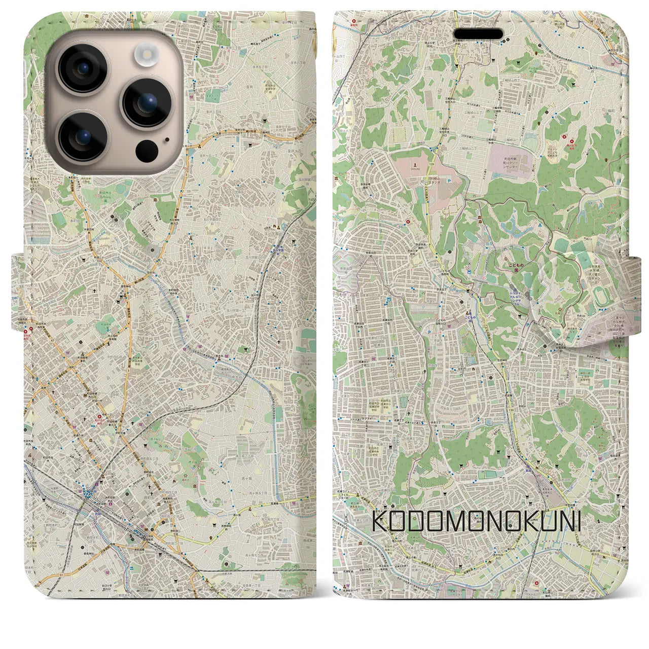 【こどもの国(神奈川県)】地図柄iPhoneケース(手帳タイプ)ナチュラル・iPhone 16 Plus 用