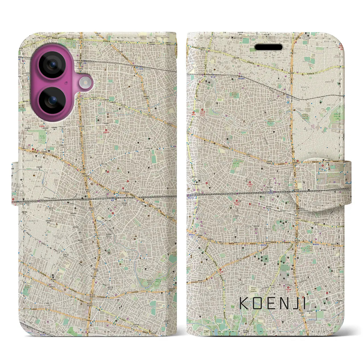 【高円寺2(東京都)】地図柄iPhoneケース(手帳タイプ)ナチュラル・iPhone 16 Pro 用